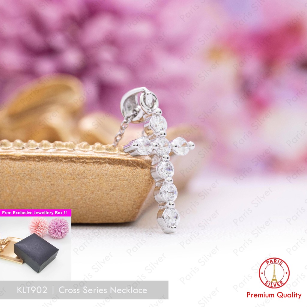 Kalung Bandul Salib Permata Perak Asli Silver 925 Lapis Emas Putih Wanita Cewek Salip Korea Elegan