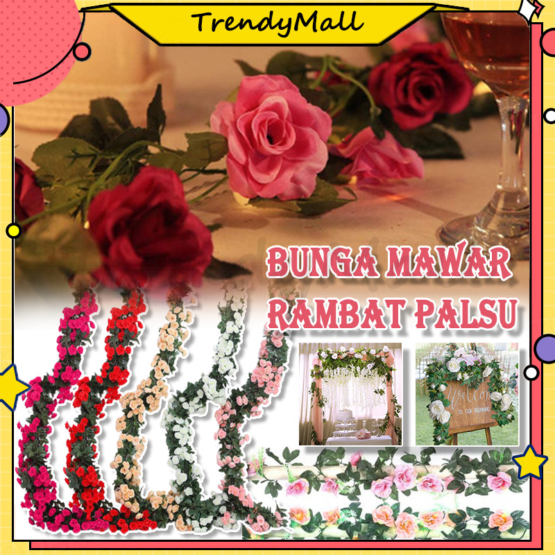 Bunga Mawar Rambat Plastik 2,3 meter Bunga Juntai Gantung Ornamen Hias Dekorasi Rumah/bunga rambat p