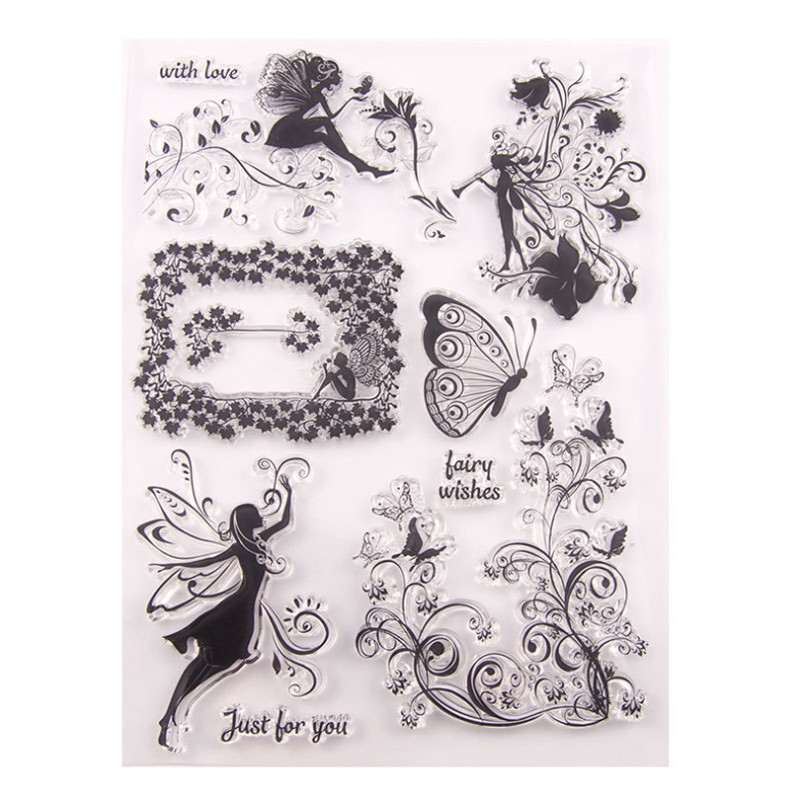 

Transparent Clear Silicone Stamp Seal Butterfly Fairy DIY Scrapbook Rubber Stencil Coloring Diary Decor Office School Supplies