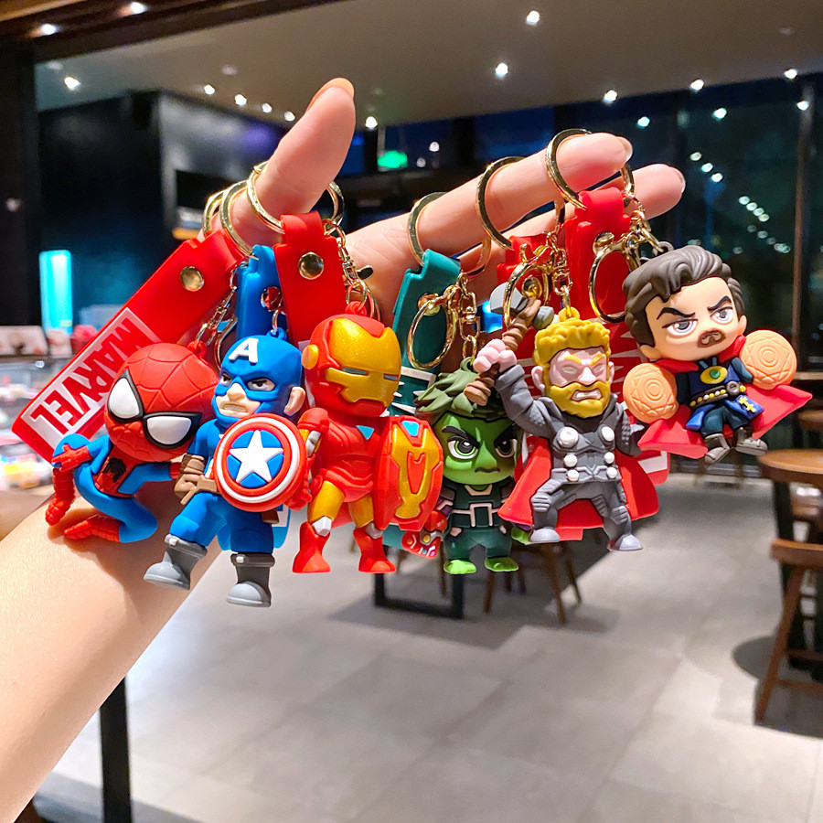 Cartoon Marvel Superhero Keychain Iron Man Spider-Man Keychain Pendant PVC Cute Key Ring Jewelry Acc