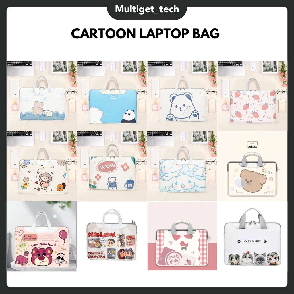 Tas Laptop Jinjing Macbook Asus Acer Lenovo HP Huawei 13.3 14.1 15 16 inch Motif Cartoon Lucu Warter