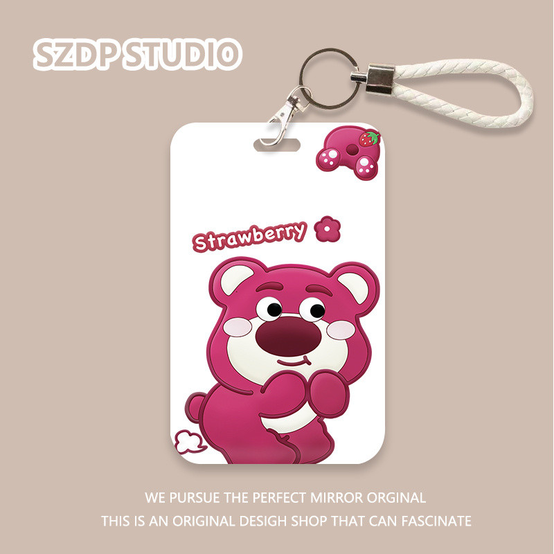 

ID CARD Penutup pelindung gantungan kunci terintegrasi pola beruang stroberi lucu kawaii lucu penutup pelindung kartu bank kartun Korea penutup pelindung kartu ID kartu bus