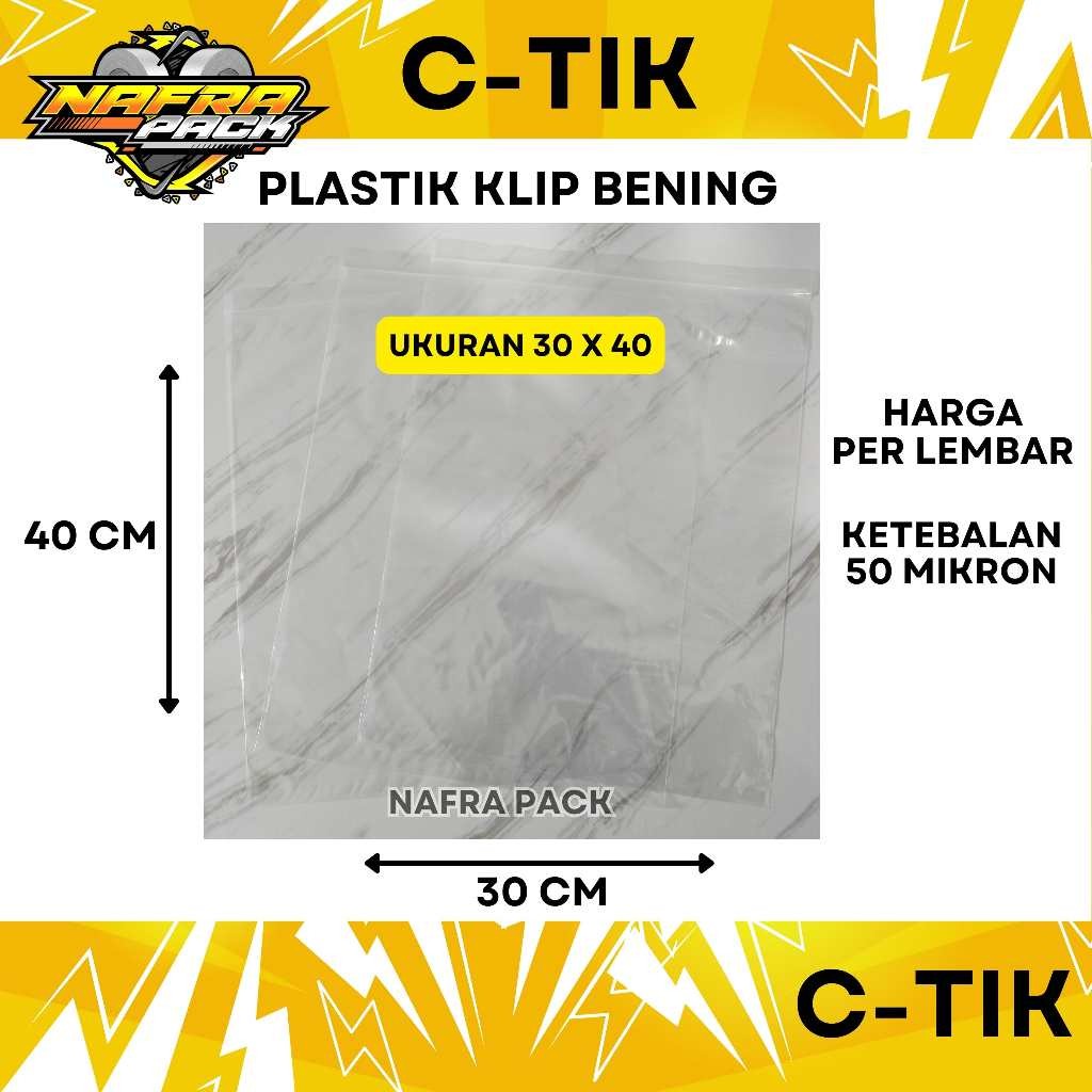 Plastik Klip bening C-TIK ukuran 30x40 satuan plastik klip bening cetik 30x40 satuan