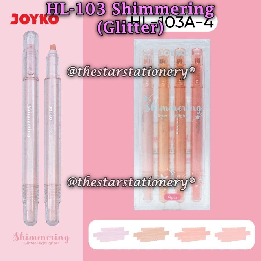 

(1 Set/4 Pcs) GROSIR Highlighter Set JOYKO HL-103A-4 / Highlighter Joyko HL-103 Shimmering Glitter