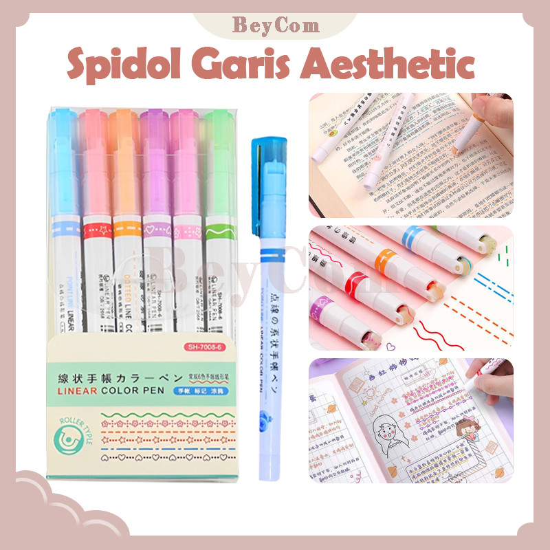 

Spidol Garis Aesthetic Warna Warni Spidol/Pena Garis Warna Bermotif/1 Set 6 Pcs Pulpen Roller