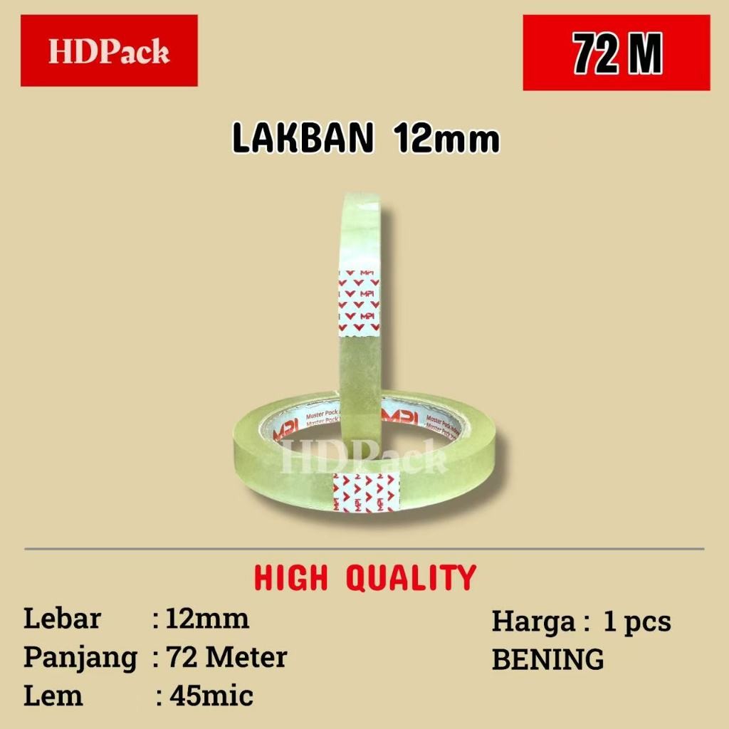 

Lakban Isolasi Tape Bening 12mm MPI 72 Meter / 78 yard Satuan / PerRoll Instant Delivery