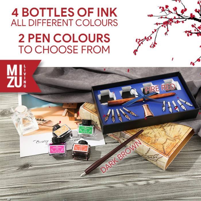 

best -MIZU BLACKLETTER Calligraphy Set Kaligrafi 1 Pen 11 Steel Nibs 4 Inks - DARK BROWN