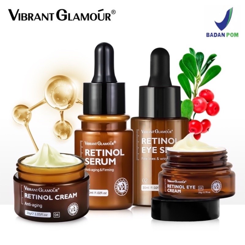 Paket Vibrant Glamour Retinol Menghidrasi kulit 4 pcs (serum wajah, serum mata, krim mata, krim waja