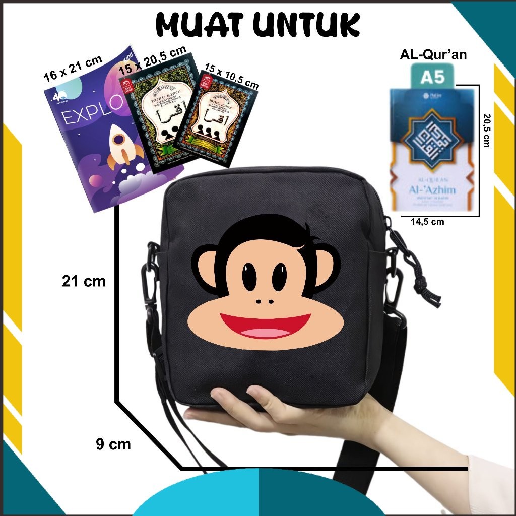 MP Tas Anak Selempang Paul Frank Monkey Cocok Untuk Sekolah dan Mengaji Unisex Fashion Kids 06