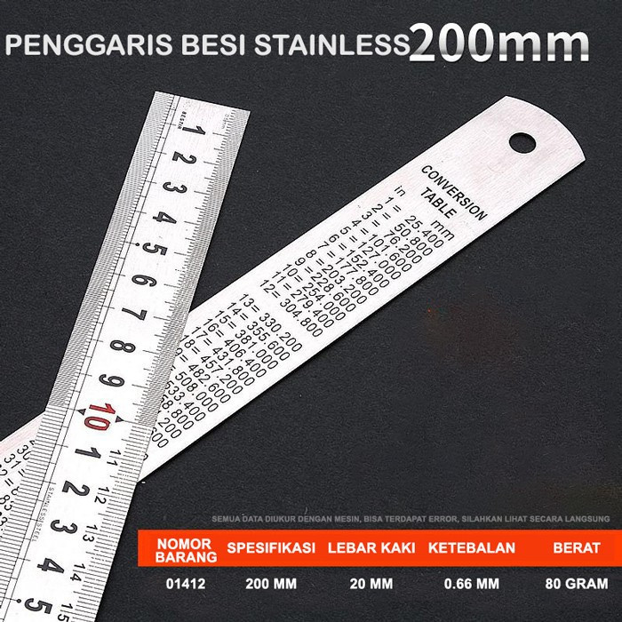 

Stainless Steel Ruler Penggaris Besi Machinist's Rulers 6,/8/12/14" Metric Ruler Millimeter Ruler - 200MM