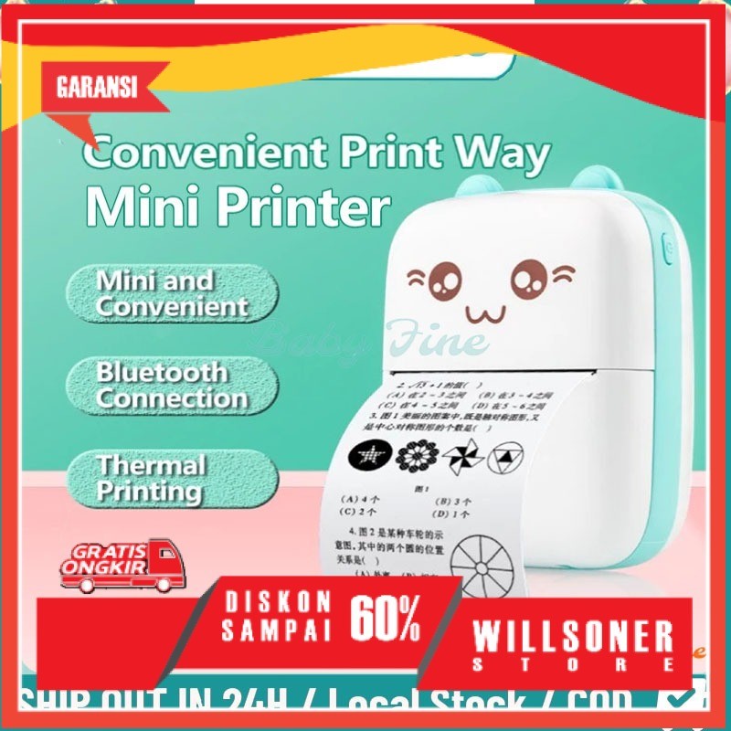 Portable Mini Thermal Printer Bluetooth Printer Tanpa Tinta Termal Printer Label Receipt Barcode Pri