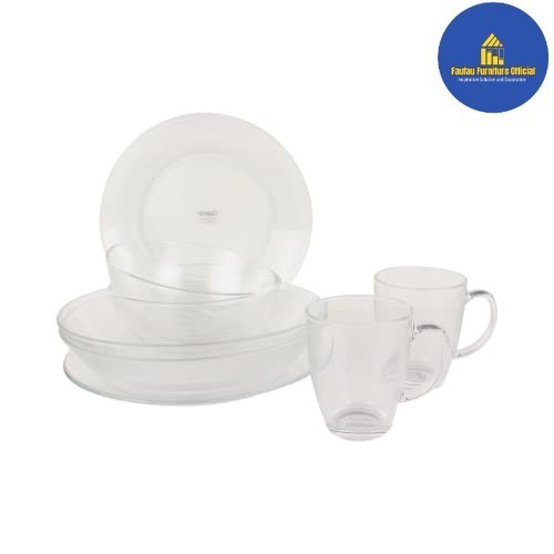 BEST QUALITY Set 8pcs Appetite Piring Gelas Perlengkapan Makan Kaca Seville Cantik