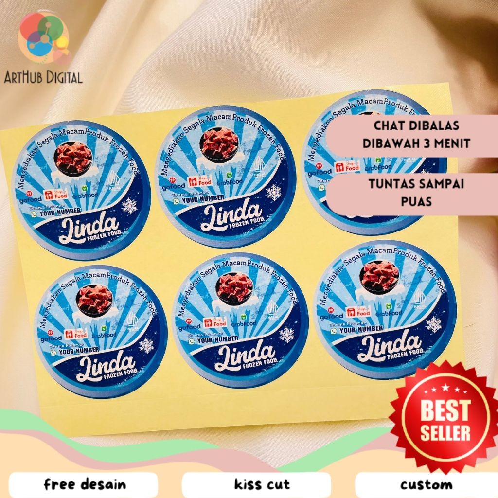 

AHD 9-15 Sticker Cetak Label Frozen Food Makanan Beku Bulat Chromo Stiker Custom Nama Brand