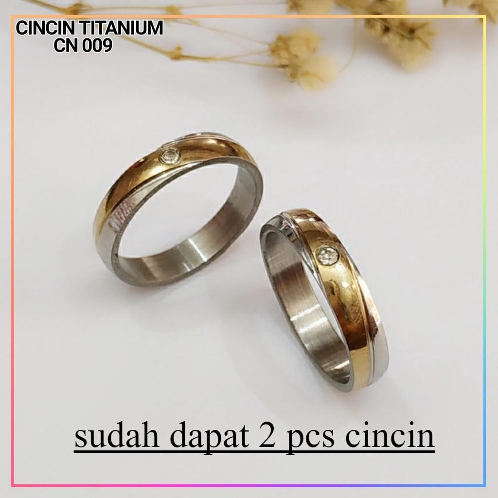 [Bayar Di Tempat] NEW ! Cincin Couple Tunangan 2 pcs cincin Titanium Pria Wanita Emas   Asli Korea
