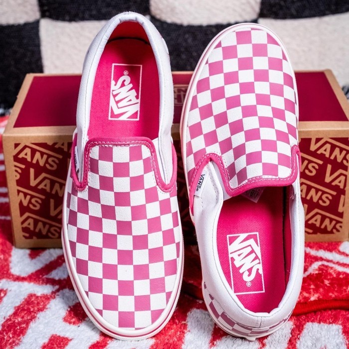 VANS SLIP ON CHECKERBOARD PINK TRUE WHITE ORIGINAL