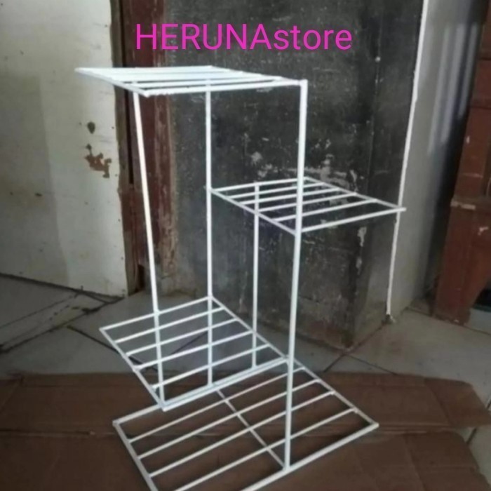 Rak pot besi-Rak tanaman hias 4 undak tinggi 75cm . - Putih