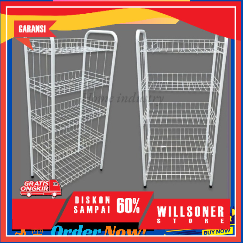 Rak Chiki Roda/Rak Display/Keranjang Chiki/Rak Jajan/Rak Serbaguna 4 Susun Pakai Roda/Rak Toko