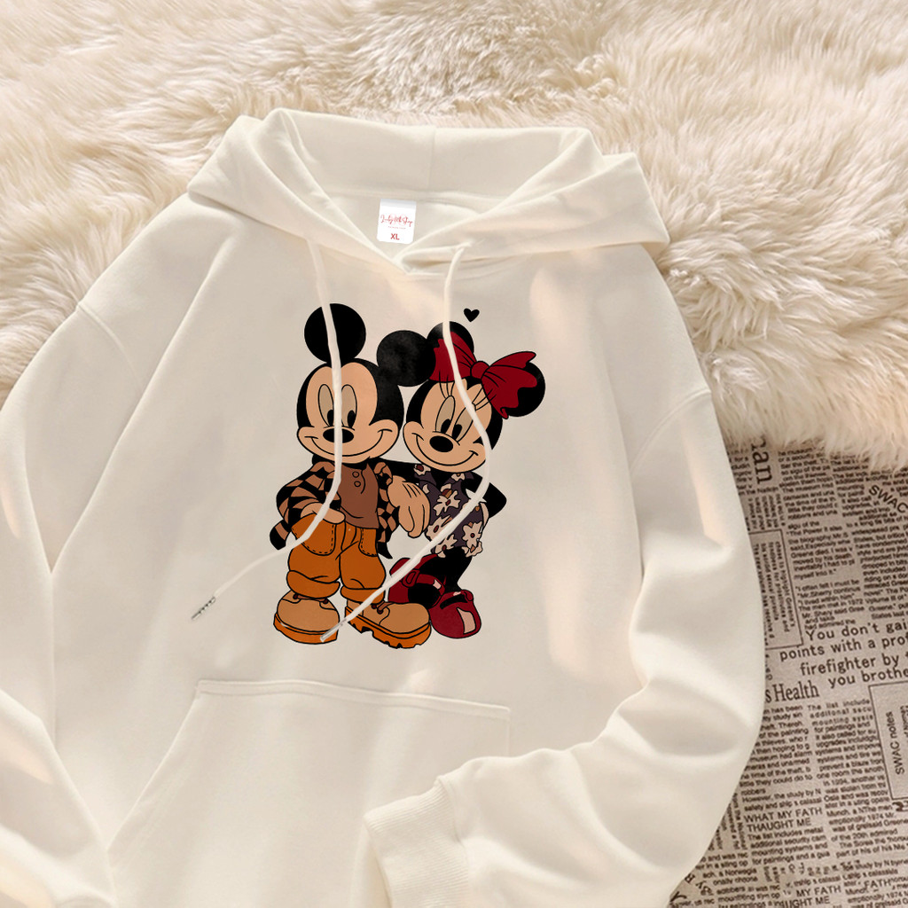 Hoodie Lengan Panjang Oversize Korean Style | Miki and Minnie Mouse | Unisex Kekinian | Milk Cotton