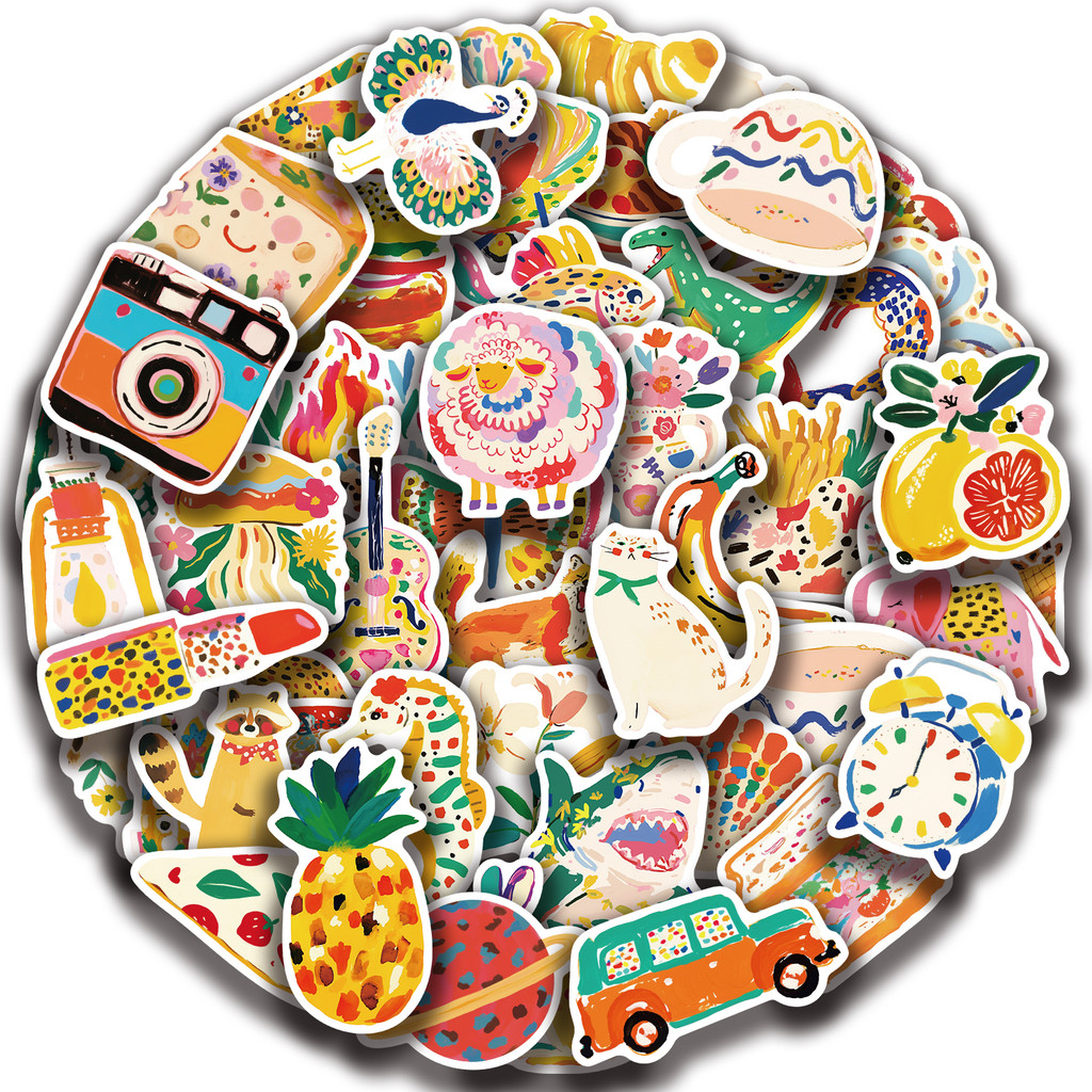 

50pcs colorful Animals Plants Fruits Stickers Decals For Phone Scrapbook Skateboard Suitcase Refrigerator Graffiti Stickers