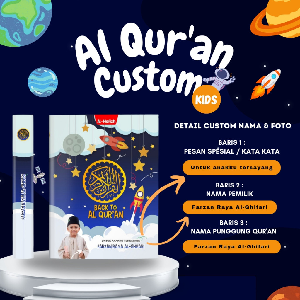 PREMIUM / Alquran A5 Custom Nama Dan Foto Quran Latin Terjemah Perkata Quran anak laki laki perempua