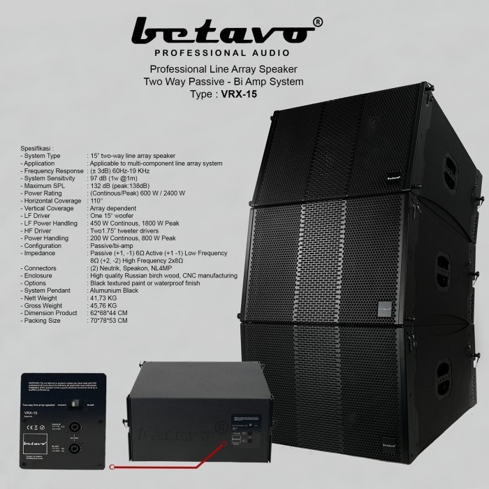 Speaker Line Array Passive-Bi Amp Betavo VRX-15  Two Way 15 inch vrx15