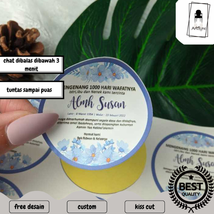 

Syncart 9-15 Sticker Label Tahlil Stiker Ucapan Mengenang Wafatnya 40 100 1000 Harinya Uk.Besar