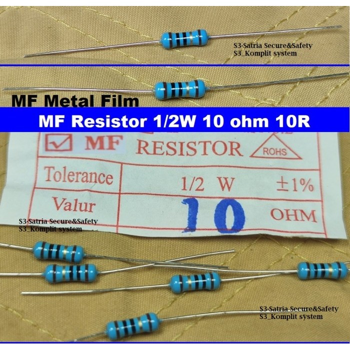 MF Resistor 1/2W 10 ohm 10R 10Rohm R 10ohm 0.5w 0,5W 1/2watt 10r 1/2 W