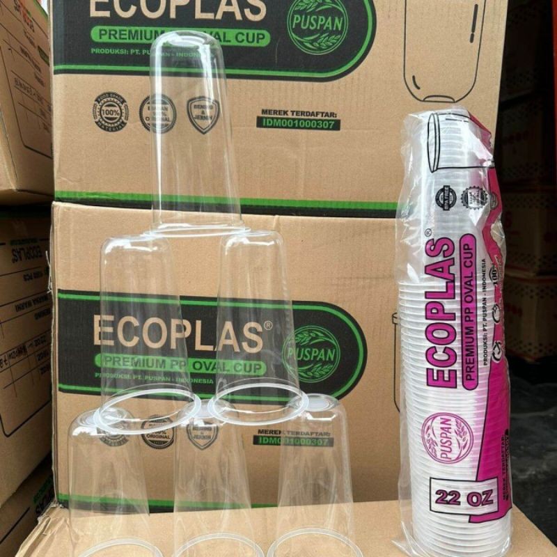 [1 Dus] Gelas 22oz Oval Ecoplas / Gelas Oval 22oz Teh Solo