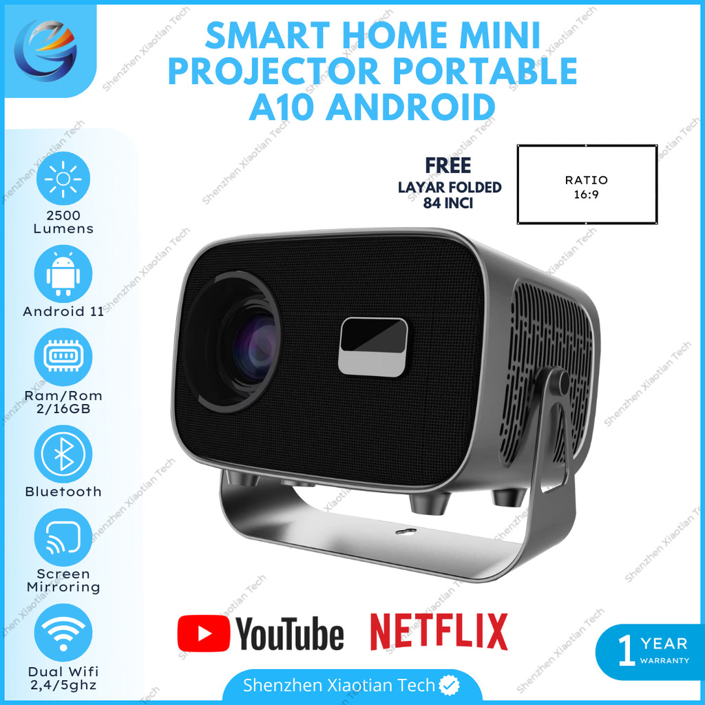 Proyektor Mini A10 Android Wifi 2500 Lumens | Proyektor Android Bluetooth Wifi | Proyektor Mini Port