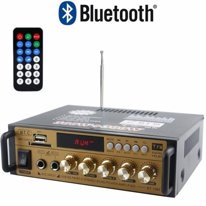 PAKET AMPLI+MIC2 amply Kerndy BT-198E ECHO Amplifier Karaoke Bluetoth Power amplifier echo BT198e