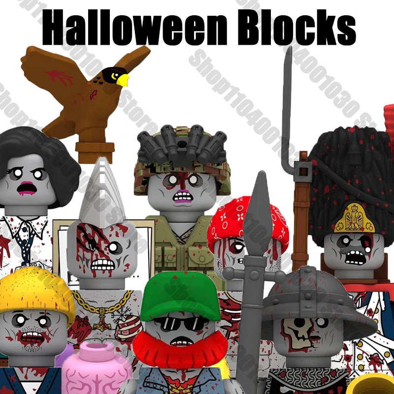 City Halloween Soldier Figures Building Blocks Military Street View Cemetery Skeleton Horror Guard  