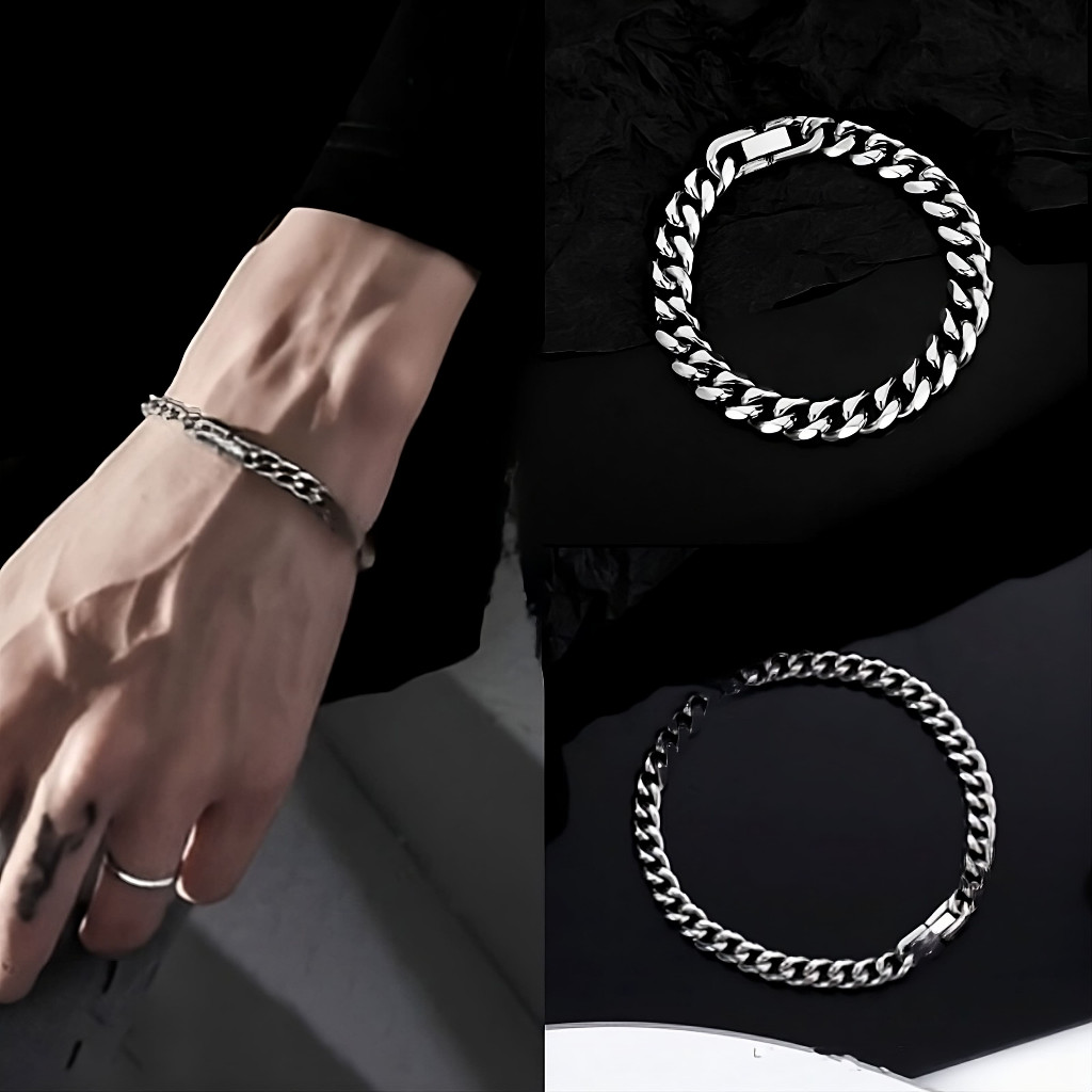 [HOT SALE] Gelang Titanium Rantai Model Cuban Chain Pria Dan Wanita Anti Karat Anti Pudar Dan Tidak 