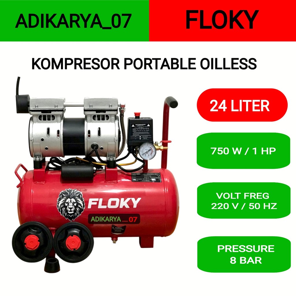 Kompresor Angin Listrik 9 Liter 24 Liter OILLESS Kompresor Listrik 9lt 0.75 HP Silent TANPA OLI Komp