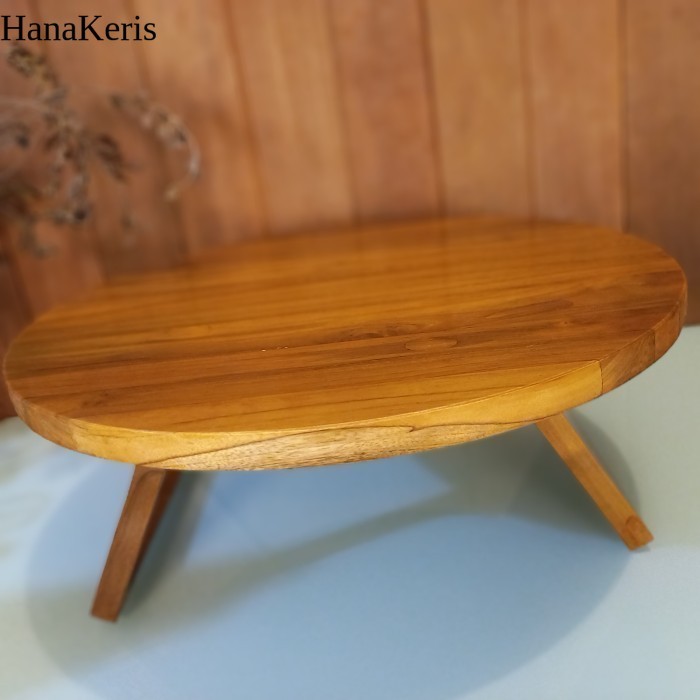 NEW MEJA LIPAT LAPTOP MEJA BULAT SERBAGUNA LESEHAN KAYU JATI DIAMETER 48CM - JTMJLP [TERBARU[TERLARI