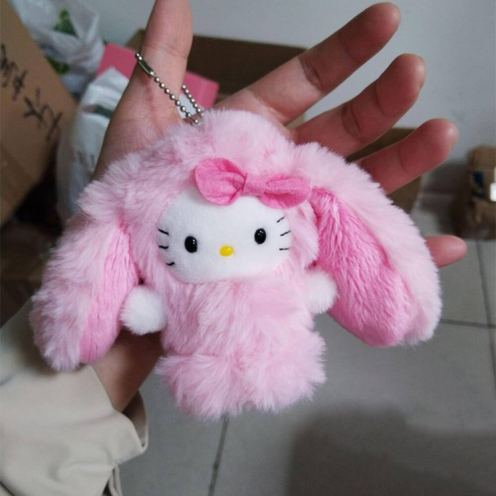 

Sanrio Hello Kitty Stuffed Doll Keychain Cartoon Lop-eared Rabbit Kitty Cat Doll Pendant Keychain Bag Accessories Car Keychains