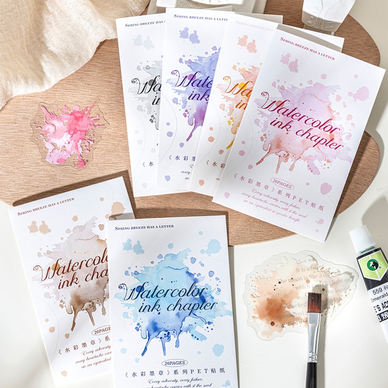 

2Style 60Pcs/bag watercolor ink stamp series hot silver PET stickers creative handbook material DIY scrapbook photo frame diary