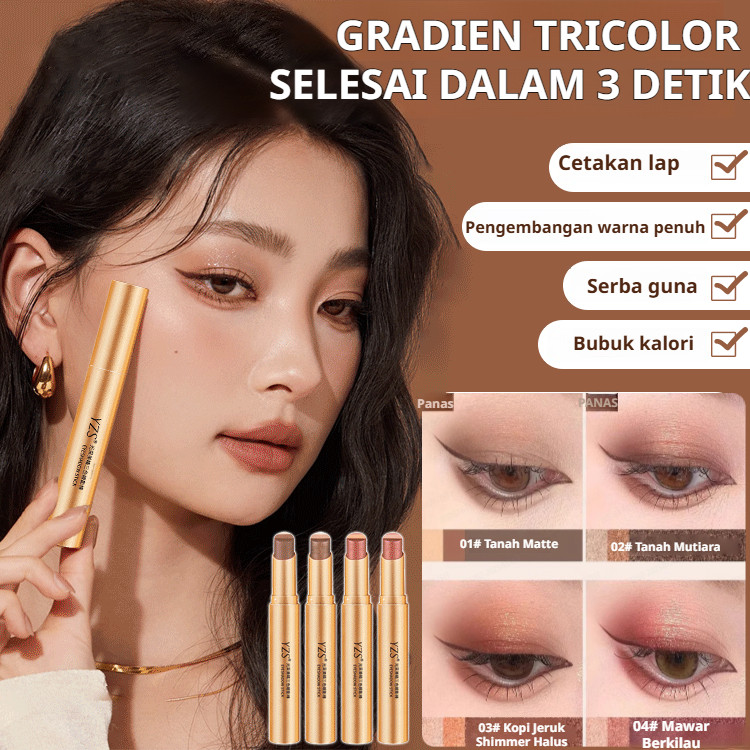 【Tiga Warna】Eyeshadow Stick Tiga Warna Berlian Emas Stik Perona Mata Glitter Gradasi Eyeshadow Tahan