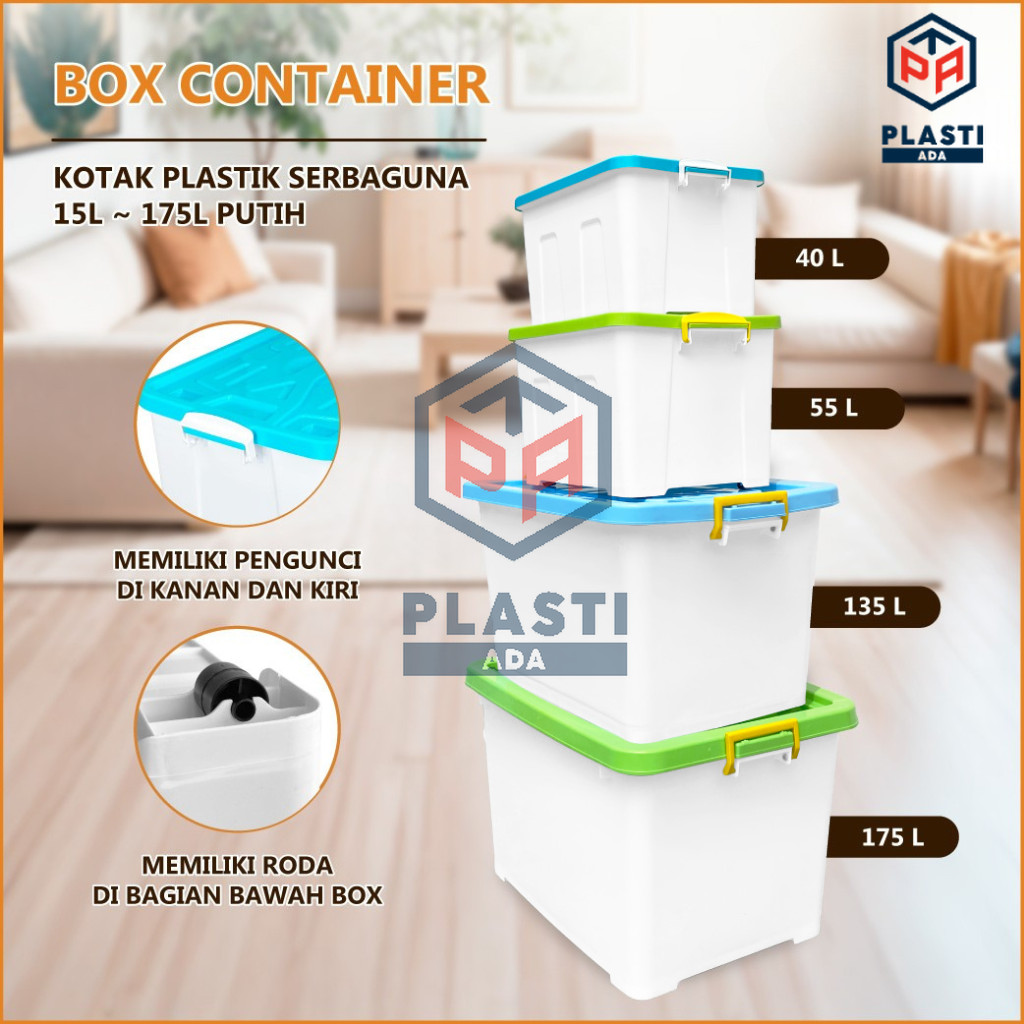BOX CONTAINER - Kotak Plastik Serbaguna 15L ~ 175L Putih / Kontainer Box Plastik / Container Box Mur