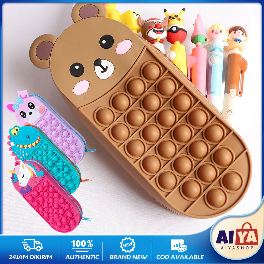 Pencil Case Pop It Karakter Stress Relief Tempat Pensil Pop It Lucu - Tempat Pensil Silikon Karakter
