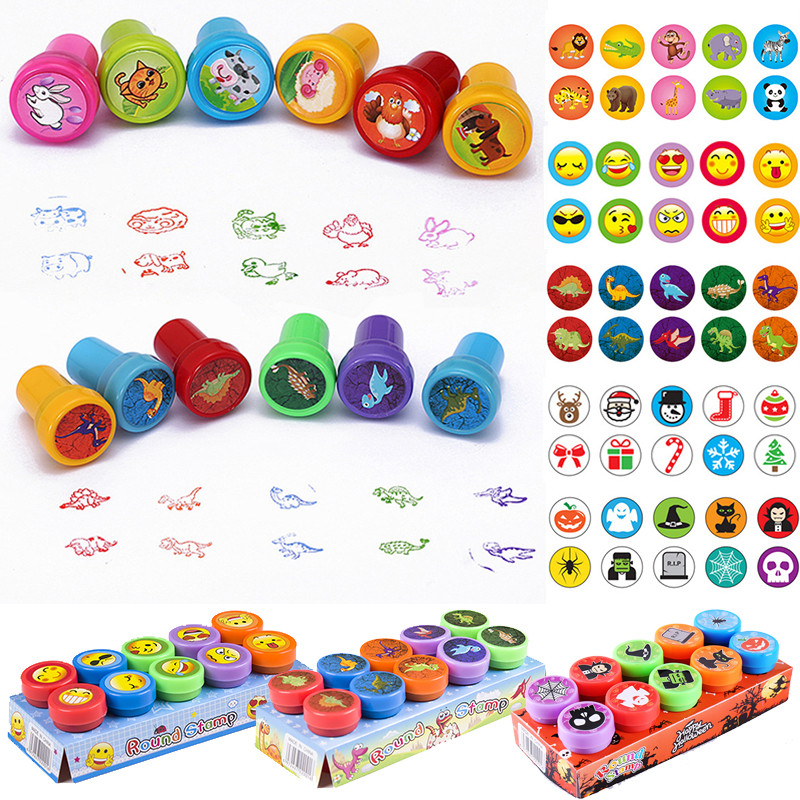 

10pcs/Set Children Toy Stamps Cartoon Animals Fruits Traffic Smile Kids Seal For Scrapbooking Stamper DIY Cartoon Stamper Toys