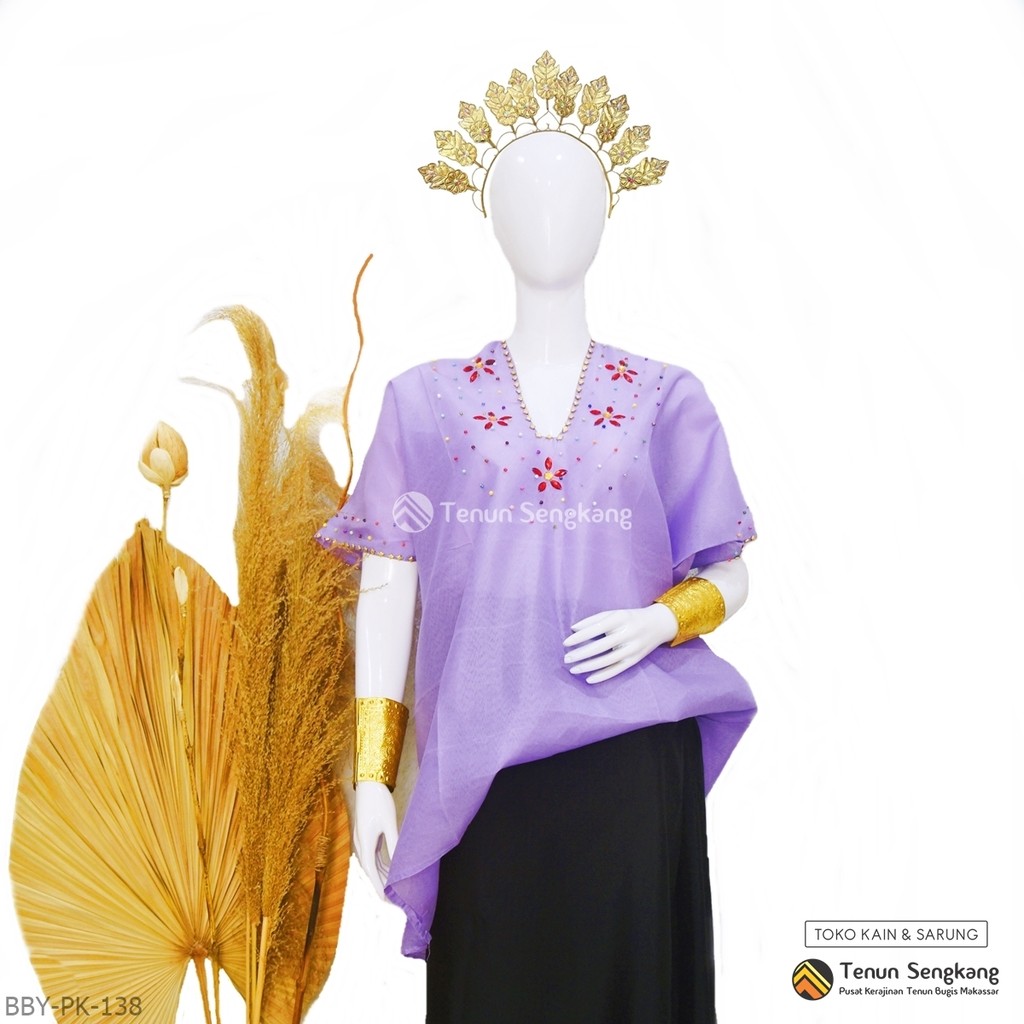 Baju Bodo Berpayet Adat Bugis Makassar Dewasa Tokko Asli Lengan Pendek Ungu Lilac BBY-PK-138 (Harga 