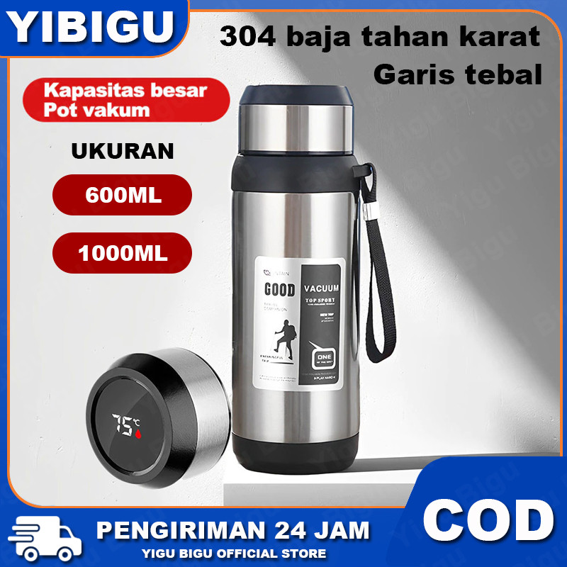 AM4 COD Thermos 1 Liter Silver Kapasitas Besar 1000ml Termos Air Panas Led Display Botol Minum