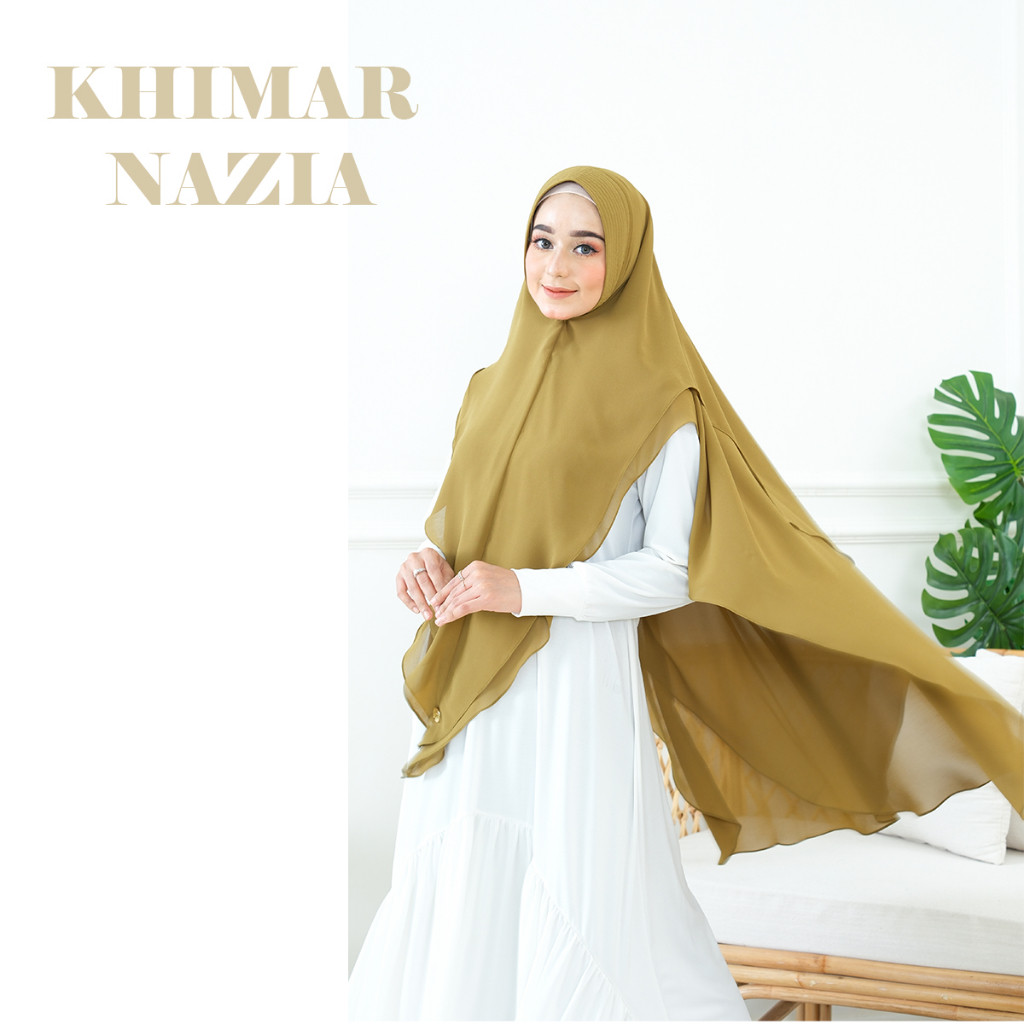 JF65T Kerudung NAZIA syar'i Dua Layer Bahan Ceruty Khimar Pad Jilbab  Instan Panjang wanita Muslim  