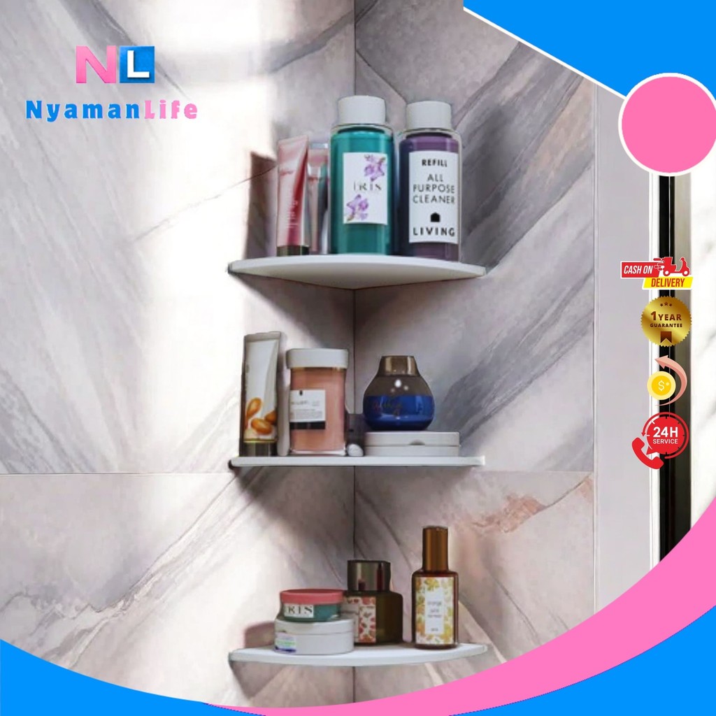 NyamanLife - Rak Sudut Dinding Kamar 3 Susun Rak Buku Rak Kosmetik Dekorasi Rumah Kontrakan Apartmen
