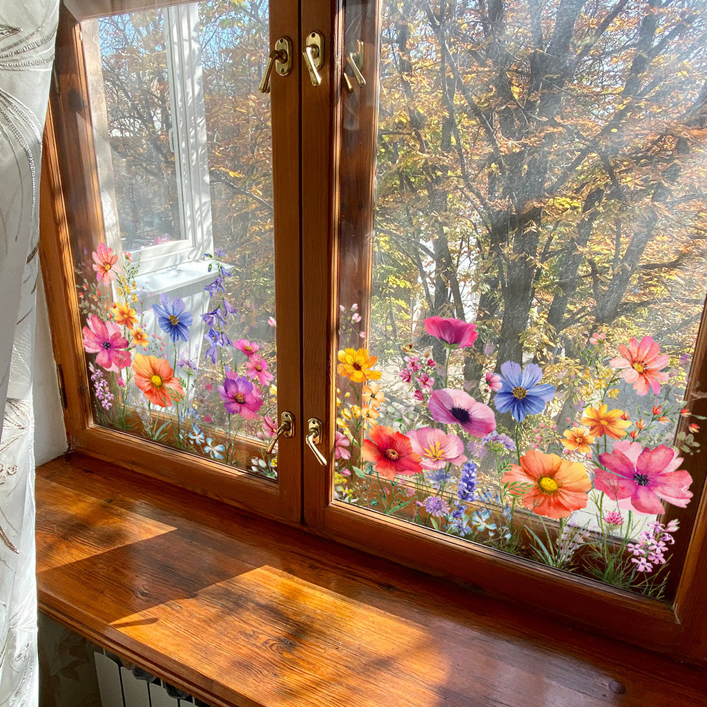 

Double Sided Colorful Flowers Butterfly Wall Sticker Electrostatic Paste Window Glass Paste Visible Decorative Wall Decal