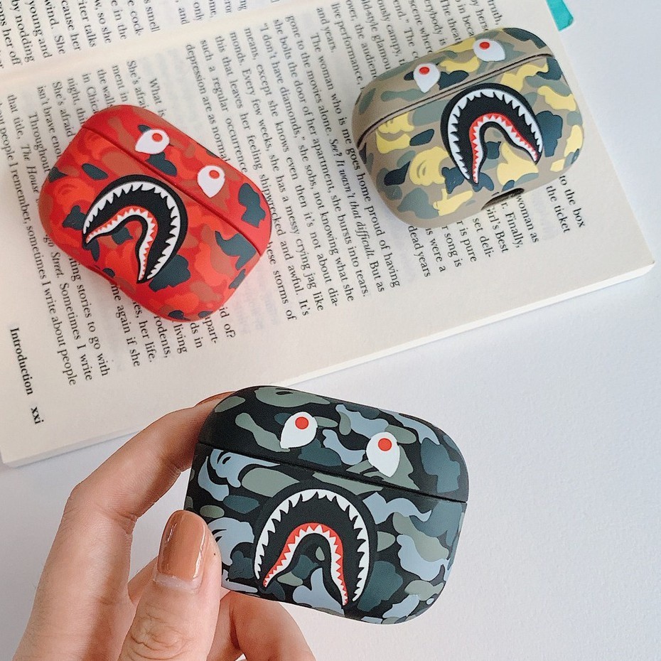 Luminous Airpods Case Bape Shark Mouth Camouflage Aape Airpods Pro Protective Cover Glow in the Dark