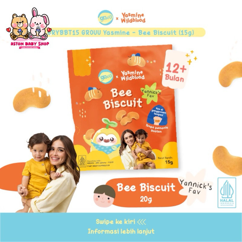 

Grouu x Yasmine Bee Biscuit 15 gr / Biskuit Anak / Cemilan Anak Usia 12 Bulan Ke Atas