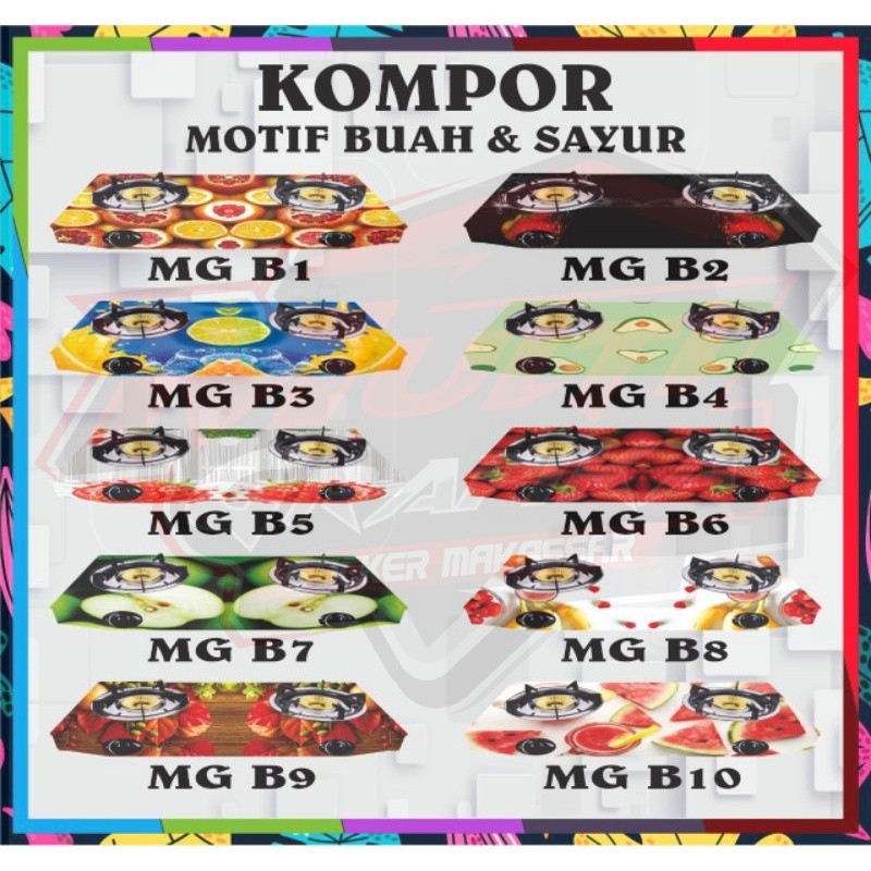 Stiker Kompor Gas RINNAI 2 Mata Motif Buah & Sayur stiker Dapur 2 tungku rinai multi stiker
