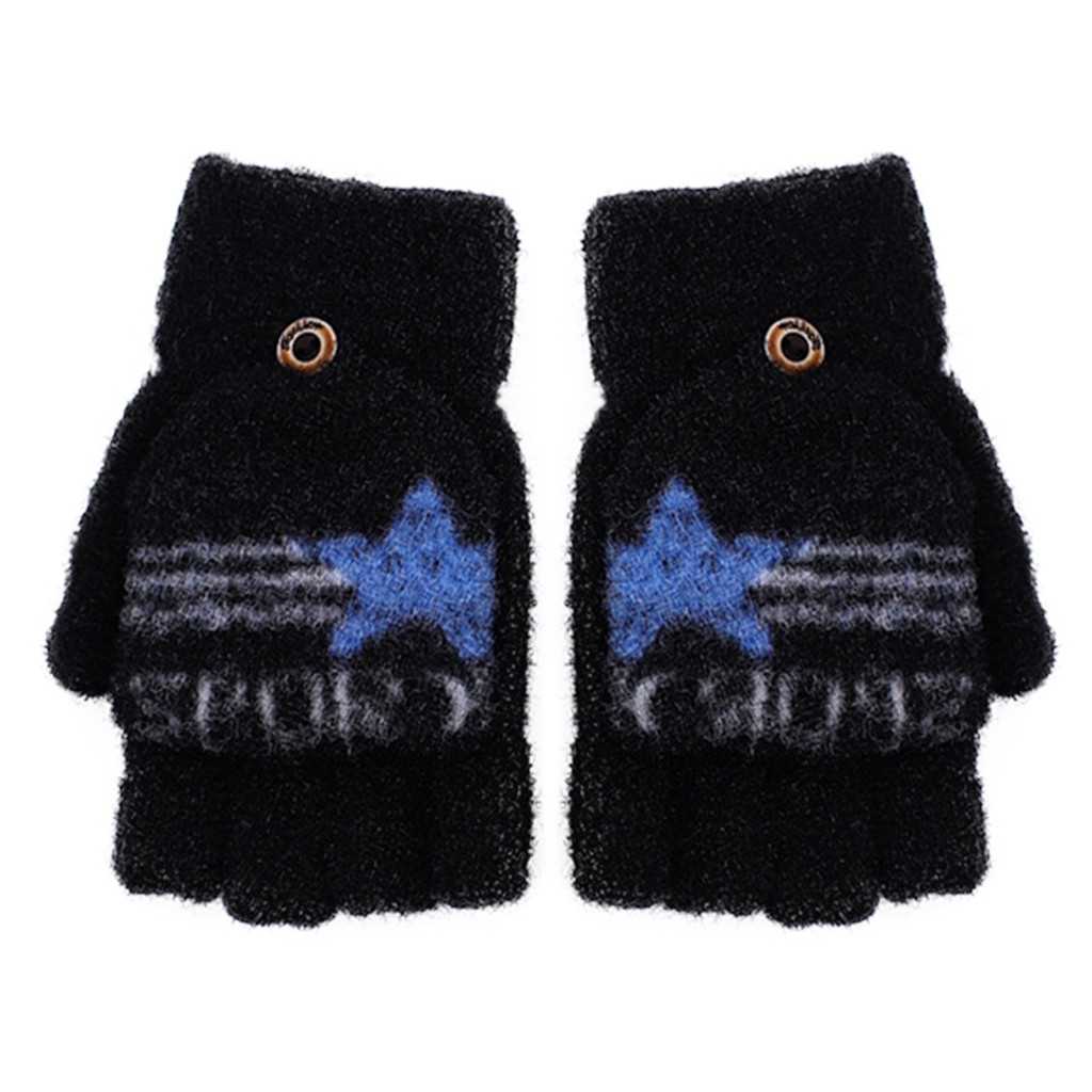 Winter Cute Cartoon Gloves Children Kids Winter Warm Knitted Convertible Flip Top Fingerless Mittens
