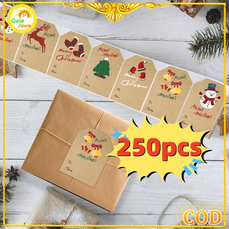 

250 buah Sticker Selamat Natal untuk Nama Bingkisan Stiker Merry Christmas Kraft Coklat 7.6 x 5cm